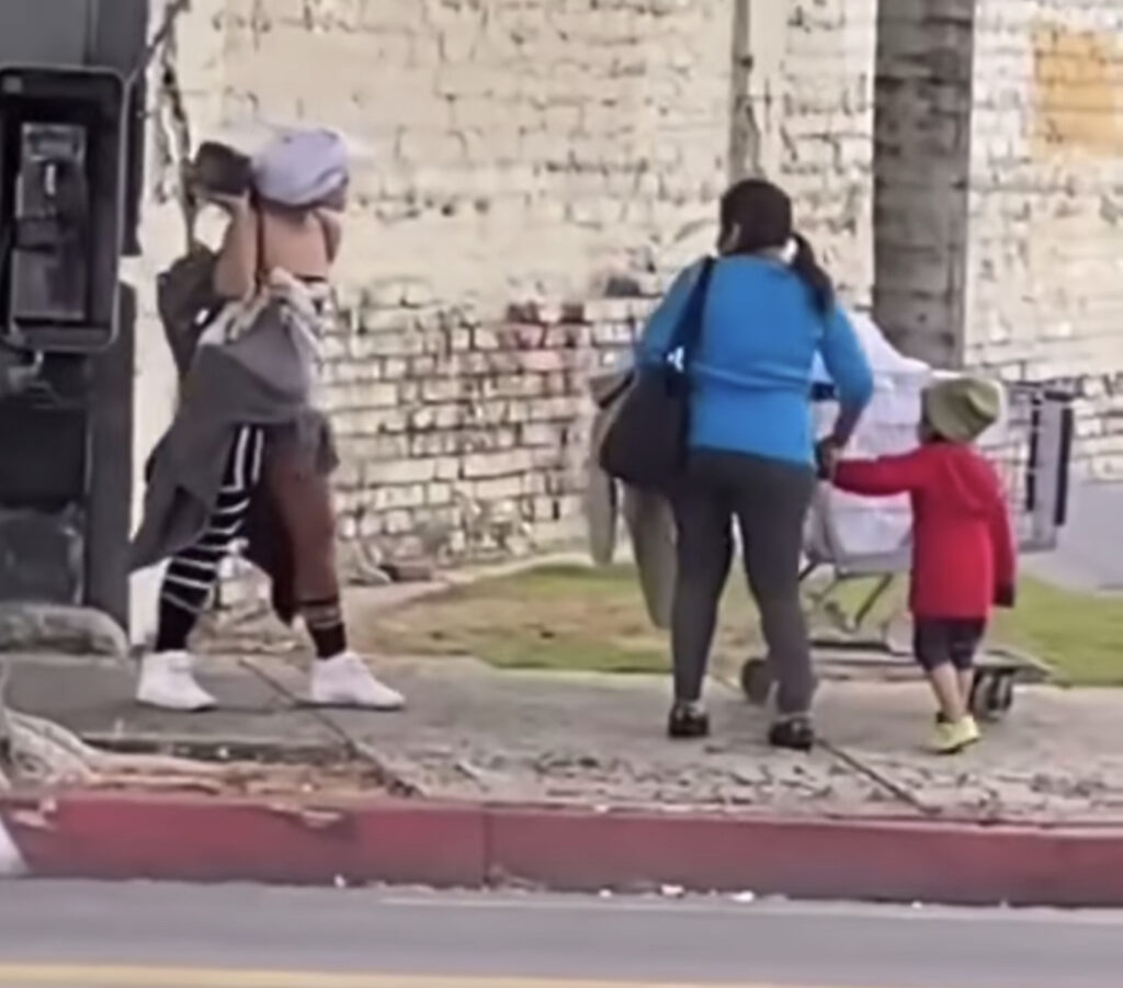 Homeless woman threatens mother and child