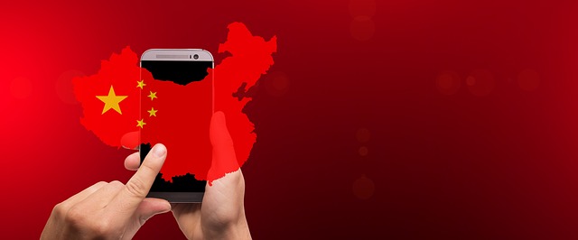 illustration of china's flag over mobile phone